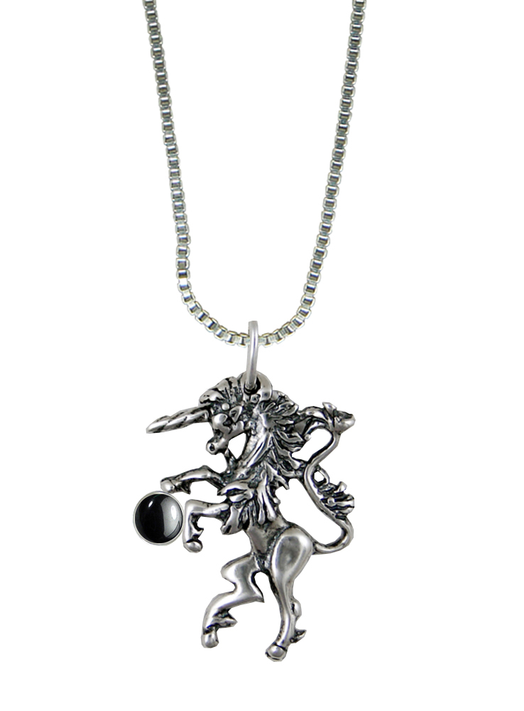 Sterling Silver Little Medieval Unicorn Pendant With Hematite